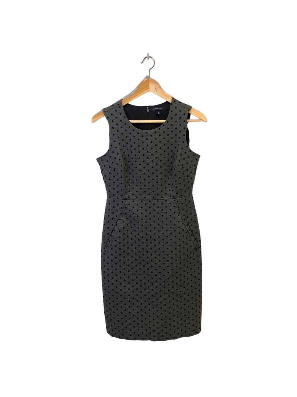 Lands End Polka Dot Gray Pencil Skirt Short Professional Work Dress 6